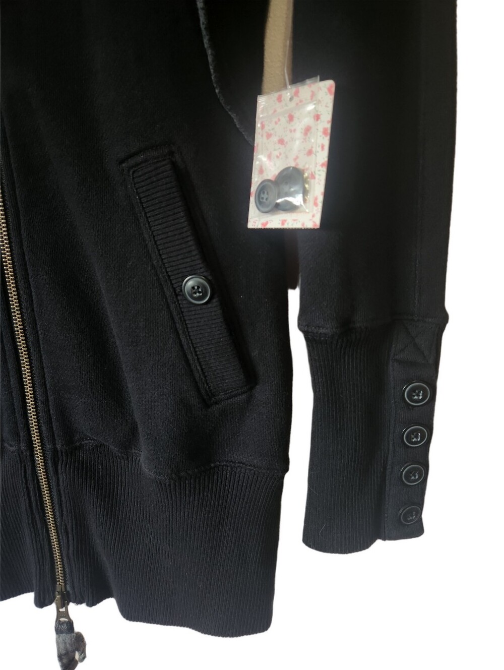 Free People NWT Vintage Black Stuffed Peacoat Hoodie Jacket Fleece Longline Sz S - Picture 3 of 12